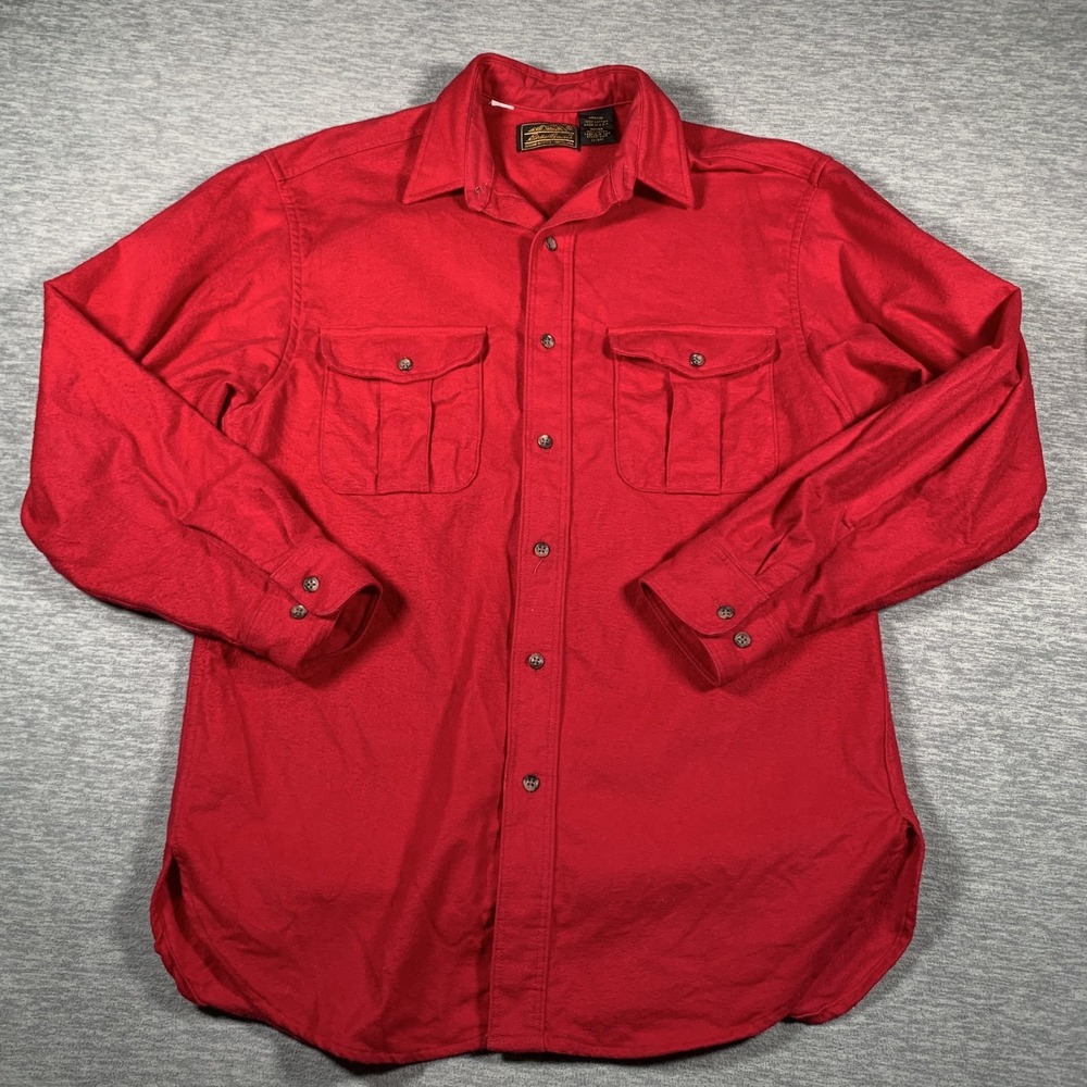 Vintage Eddie Bauer Shirt Mens Medium Red Button Up Long Sleeve Workwear USA 90s